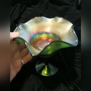 Opalescent/Emerald Green Glass Compote